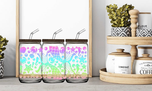 16oz Glass Jar Sublimation Wrap-- Mermaid Ombre