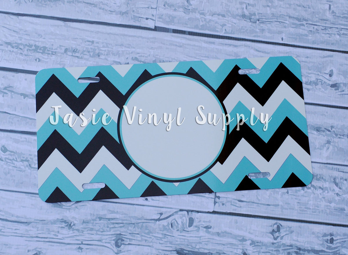 License Plate-Black/Teal Chevron Print